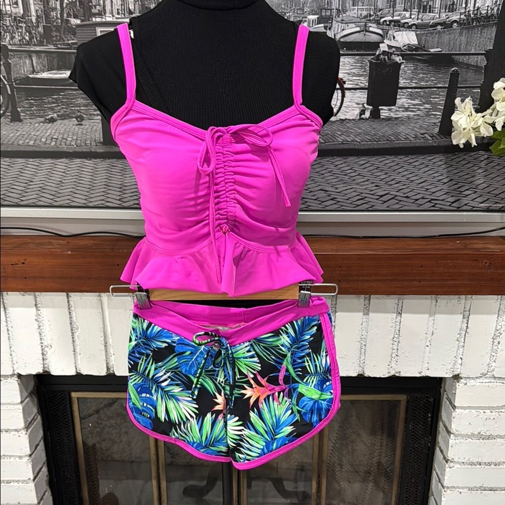 Esbra Women Swim Top Floral Short Set One Size Stretch Pink Black Blue
